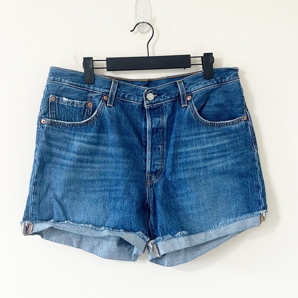 Levi’s Original Fit High-Rise 501 Dark Wash Denim Shorts Size 32 - Picture 1 of 11